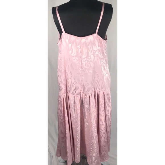 Sold--80’s Vintage Blush Pink Monochrome Floral Satin Drop Waist Midi Slip Dress - Picture 9 of 12